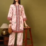 Women’s Cream Ethnic Printed Kurti with Straight Palazzo Co-Ord Set – Elegant Designer Two Piece Outfit