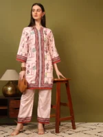 Women’s Cream Ethnic Printed Kurti with Straight Palazzo Co-Ord Set – Elegant Designer Two Piece Outfit
