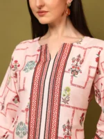 Women’s Cream Ethnic Printed Kurti with Straight Palazzo Co-Ord Set – Elegant Designer Two Piece Outfit - Image 2