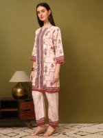 Women’s Cream Ethnic Printed Kurti with Straight Palazzo Co-Ord Set – Elegant Designer Two Piece Outfit - Image 5