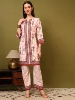 Women’s Cream Ethnic Printed Kurti with Straight Palazzo Co-Ord Set – Elegant Designer Two Piece Outfit - Image 4
