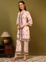 Women’s Blush Peach Ethnic Printed Kurti with Straight Palazzo Co-Ord Set – Elegant Designer Two Piece Outfit - Image 8