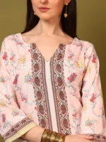 Women’s Blush Peach Ethnic Printed Kurti with Straight Palazzo Co-Ord Set – Elegant Designer Two Piece Outfit - Image 5
