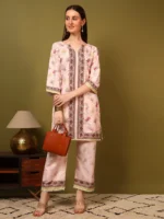 Women’s Blush Peach Ethnic Printed Kurti with Straight Palazzo Co-Ord Set – Elegant Designer Two Piece Outfit - Image 3
