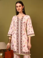 Women’s Blush Peach Ethnic Printed Kurti with Straight Palazzo Co-Ord Set – Elegant Designer Two Piece Outfit - Image 2