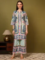 Designer Aqua Multi-Color Traditional Print Two Piece Set – Modern Ethnic Kurti with Matching Pants - Image 7