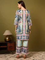 Designer Aqua Multi-Color Traditional Print Two Piece Set – Modern Ethnic Kurti with Matching Pants - Image 5