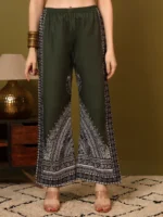 Women’s Olive Green Ethnic Printed Kurti with Wide-Leg Palazzo Co-Ord Set – Elegant Designer Two Piece Outfit - Image 2