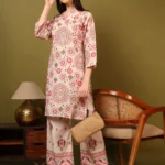 Women’s Light Pink Ethnic Printed Kurti with Palazzo Co-Ord Set – Elegant Designer Two Piece Outfit
