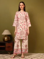 Women’s Light Pink Ethnic Printed Kurti with Palazzo Co-Ord Set – Elegant Designer Two Piece Outfit - Image 6