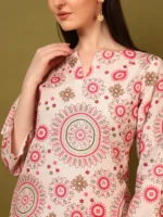 Women’s Light Pink Ethnic Printed Kurti with Palazzo Co-Ord Set – Elegant Designer Two Piece Outfit - Image 4