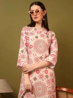 Women’s Light Pink Ethnic Printed Kurti with Palazzo Co-Ord Set – Elegant Designer Two Piece Outfit - Image 3