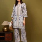 Women’s Grey & Blue Ethnic Printed Kurti with Palazzo Co-Ord Set – Elegant Designer Two Piece Outfit