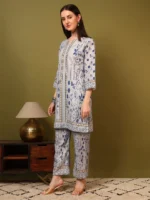 Women’s Grey & Blue Ethnic Printed Kurti with Palazzo Co-Ord Set – Elegant Designer Two Piece Outfit - Image 7
