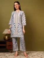 Women’s Grey & Blue Ethnic Printed Kurti with Palazzo Co-Ord Set – Elegant Designer Two Piece Outfit - Image 6