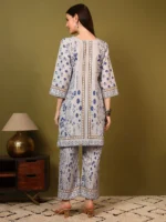 Women’s Grey & Blue Ethnic Printed Kurti with Palazzo Co-Ord Set – Elegant Designer Two Piece Outfit - Image 5