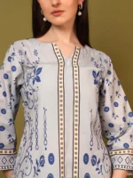 Women’s Grey & Blue Ethnic Printed Kurti with Palazzo Co-Ord Set – Elegant Designer Two Piece Outfit - Image 4