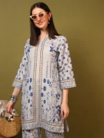 Women’s Grey & Blue Ethnic Printed Kurti with Palazzo Co-Ord Set – Elegant Designer Two Piece Outfit - Image 3