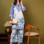 Women’s Sky Blue Floral Printed Kurti with Palazzo Co-Ord Set – Elegant Designer Two Piece Outfit