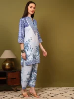 Women’s Sky Blue Floral Printed Kurti with Palazzo Co-Ord Set – Elegant Designer Two Piece Outfit - Image 7