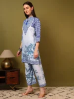 Women’s Sky Blue Floral Printed Kurti with Palazzo Co-Ord Set – Elegant Designer Two Piece Outfit - Image 6