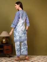 Women’s Sky Blue Floral Printed Kurti with Palazzo Co-Ord Set – Elegant Designer Two Piece Outfit - Image 4