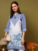 Women’s Sky Blue Floral Printed Kurti with Palazzo Co-Ord Set – Elegant Designer Two Piece Outfit - Image 2
