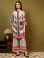 Women’s Black & Grey Geometric Printed Kurti with Palazzo Co-Ord Set – Designer Ethnic Two Piece Outfit
