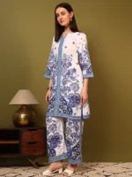 Women’s Royal Blue & White Ethnic Printed Kurti with Palazzo Co-Ord Set – Designer Two Piece Outfit - Image 8