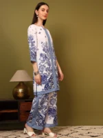 Women’s Royal Blue & White Ethnic Printed Kurti with Palazzo Co-Ord Set – Designer Two Piece Outfit - Image 7
