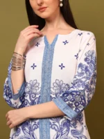 Women’s Royal Blue & White Ethnic Printed Kurti with Palazzo Co-Ord Set – Designer Two Piece Outfit - Image 6