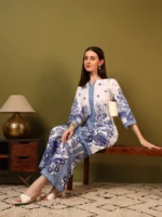 Women’s Royal Blue & White Ethnic Printed Kurti with Palazzo Co-Ord Set – Designer Two Piece Outfit - Image 4