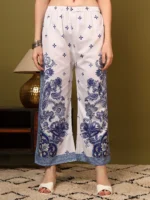 Women’s Royal Blue & White Ethnic Printed Kurti with Palazzo Co-Ord Set – Designer Two Piece Outfit - Image 2