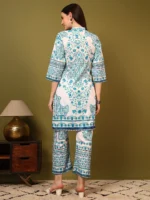 Women’s Off White & Turquoise Ethnic Printed Kurti with Palazzo Co-Ord Set – Designer Two Piece Outfit - Image 6