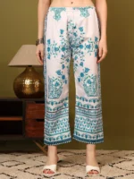 Women’s Off White & Turquoise Ethnic Printed Kurti with Palazzo Co-Ord Set – Designer Two Piece Outfit - Image 2