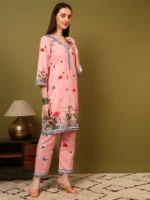 Women’s Blush Pink Floral Printed Kurti with Palazzo Co-Ord Set – Elegant Designer Two Piece Outfit - Image 8