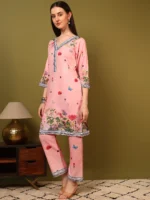 Women’s Blush Pink Floral Printed Kurti with Palazzo Co-Ord Set – Elegant Designer Two Piece Outfit - Image 7
