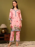 Women’s Blush Pink Floral Printed Kurti with Palazzo Co-Ord Set – Elegant Designer Two Piece Outfit - Image 6