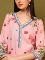 Women’s Blush Pink Floral Printed Kurti with Palazzo Co-Ord Set – Elegant Designer Two Piece Outfit - Image 4