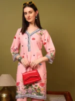 Women’s Blush Pink Floral Printed Kurti with Palazzo Co-Ord Set – Elegant Designer Two Piece Outfit - Image 3