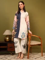 Women’s Blue & Peach Designer Printed Kurti with Palazzo Co-Ord Set – Premium Two Piece Outfit