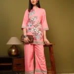 Women’s Gajari Pink Floral Printed Kurti with Palazzo Co-Ord Set – Designer Ethnic Two Piece Outfit