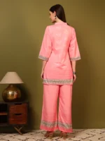 Women’s Gajari Pink Floral Printed Kurti with Palazzo Co-Ord Set – Designer Ethnic Two Piece Outfit - Image 6