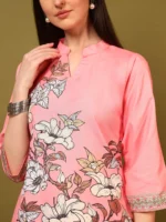 Women’s Gajari Pink Floral Printed Kurti with Palazzo Co-Ord Set – Designer Ethnic Two Piece Outfit - Image 7