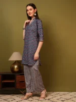 Women’s Blue Printed Kurti with Striped Palazzo Co-Ord Set – Elegant Daily Wea - Image 8