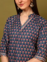 Women’s Blue Printed Kurti with Striped Palazzo Co-Ord Set – Elegant Daily Wea - Image 3