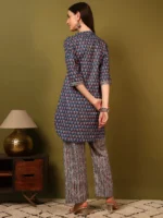 Women’s Blue Printed Kurti with Striped Palazzo Co-Ord Set – Elegant Daily Wea - Image 6