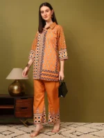 Women’s Mustard Printed Kurti with Palazzo Co-Ord Set – Designer Statement Ethnic Wear - Image 3