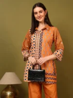 Women’s Mustard Printed Kurti with Palazzo Co-Ord Set – Designer Statement Ethnic Wear - Image 2