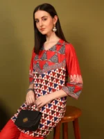 Women’s Red Geometric Printed Kurti with Palazzo Co-Ord Set – Designer Ethnic Statement Wear - Image 8